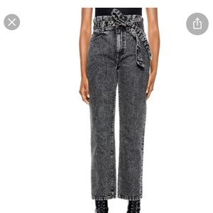 Alice + Olivia paperbag high-waist tapered Girlfriend jeans in acid black wash